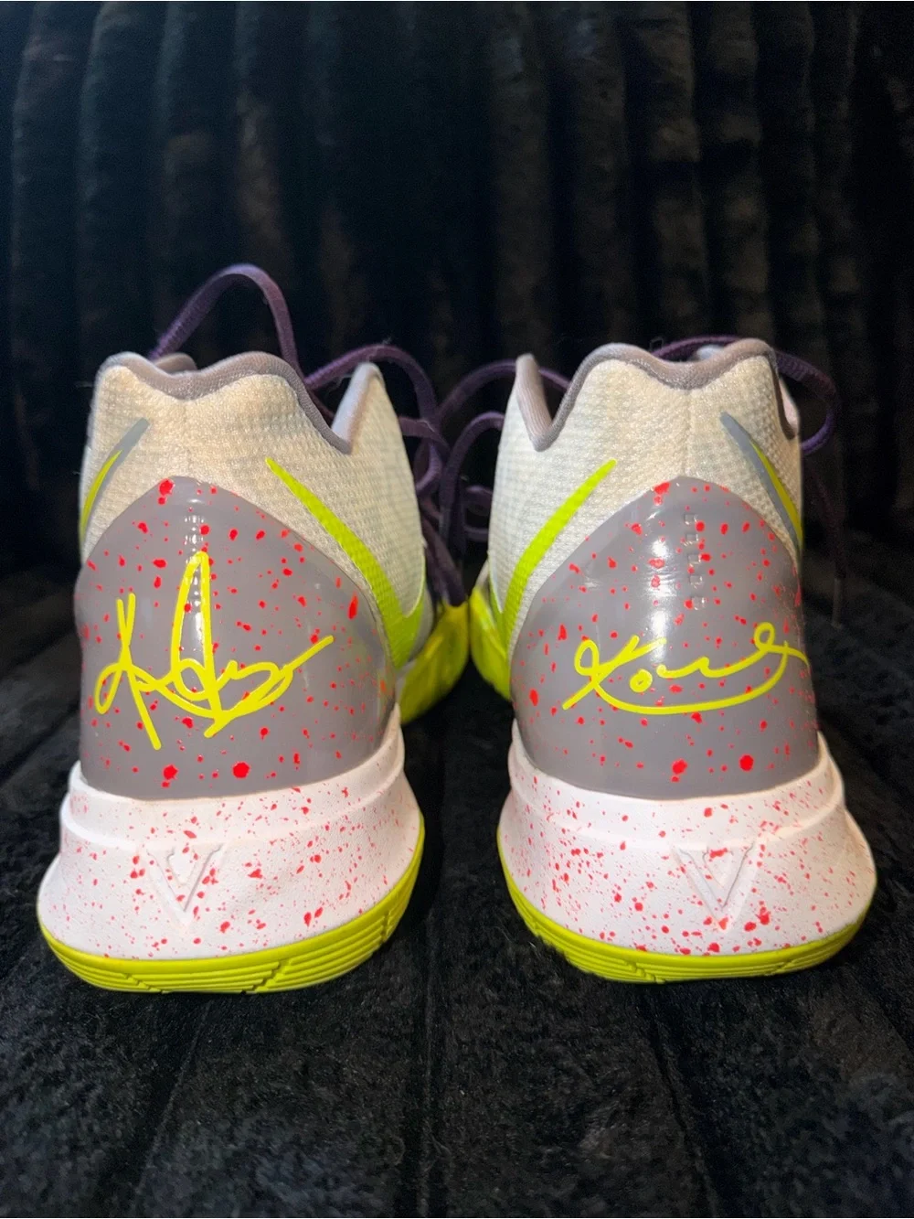 Nike Kyrie 5 Mamba Mentality White, Neon Yellow & Purple Basketball Shoes